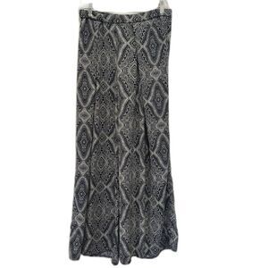 H&M Pull On Pants Women sz 6 Wide-Leg Flowy High Rise Navy Boho Printed Comfy